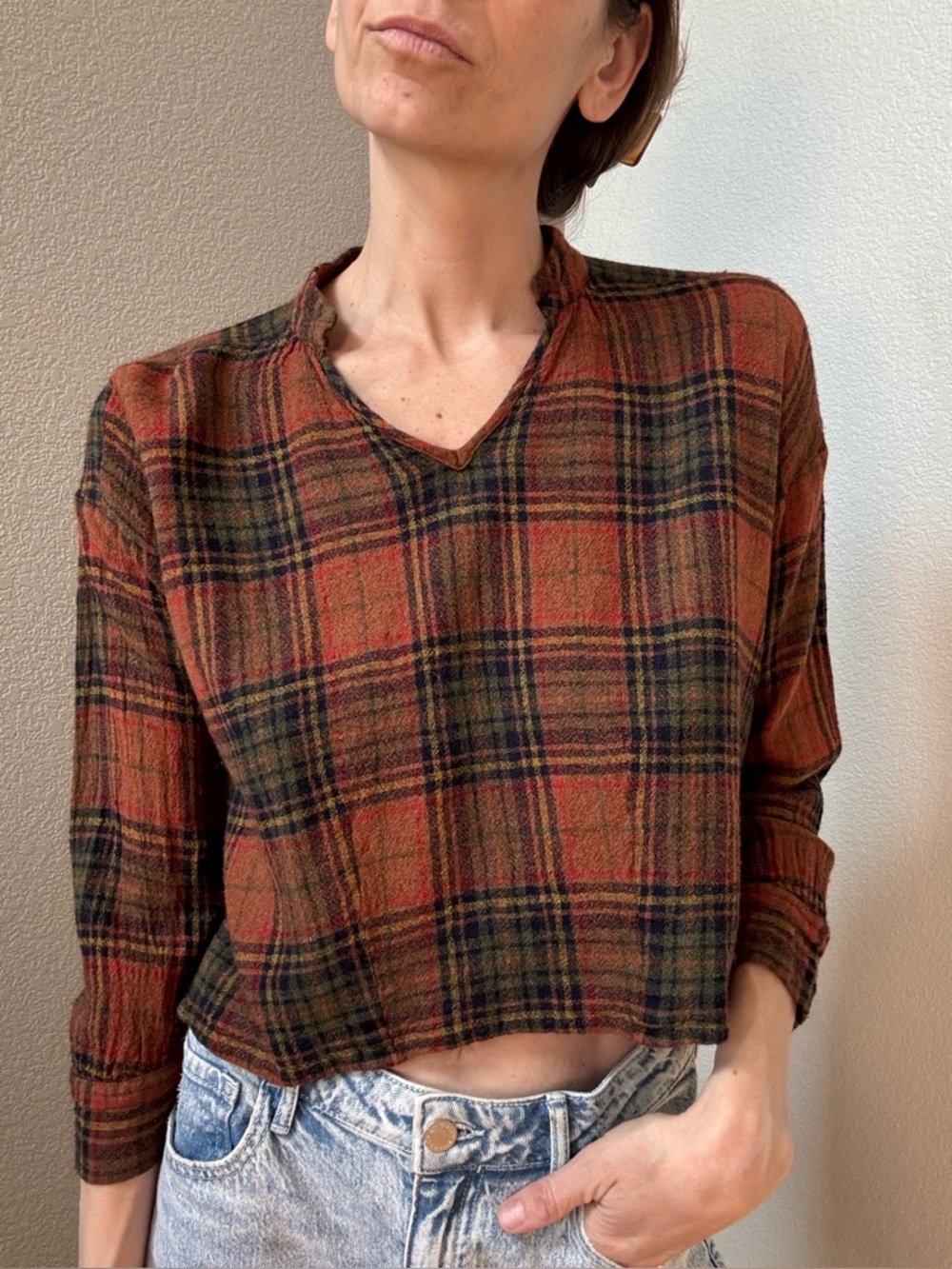 Madewell Highroad Popover Shirt Brentford Plaid Women’s XXS Boho Western